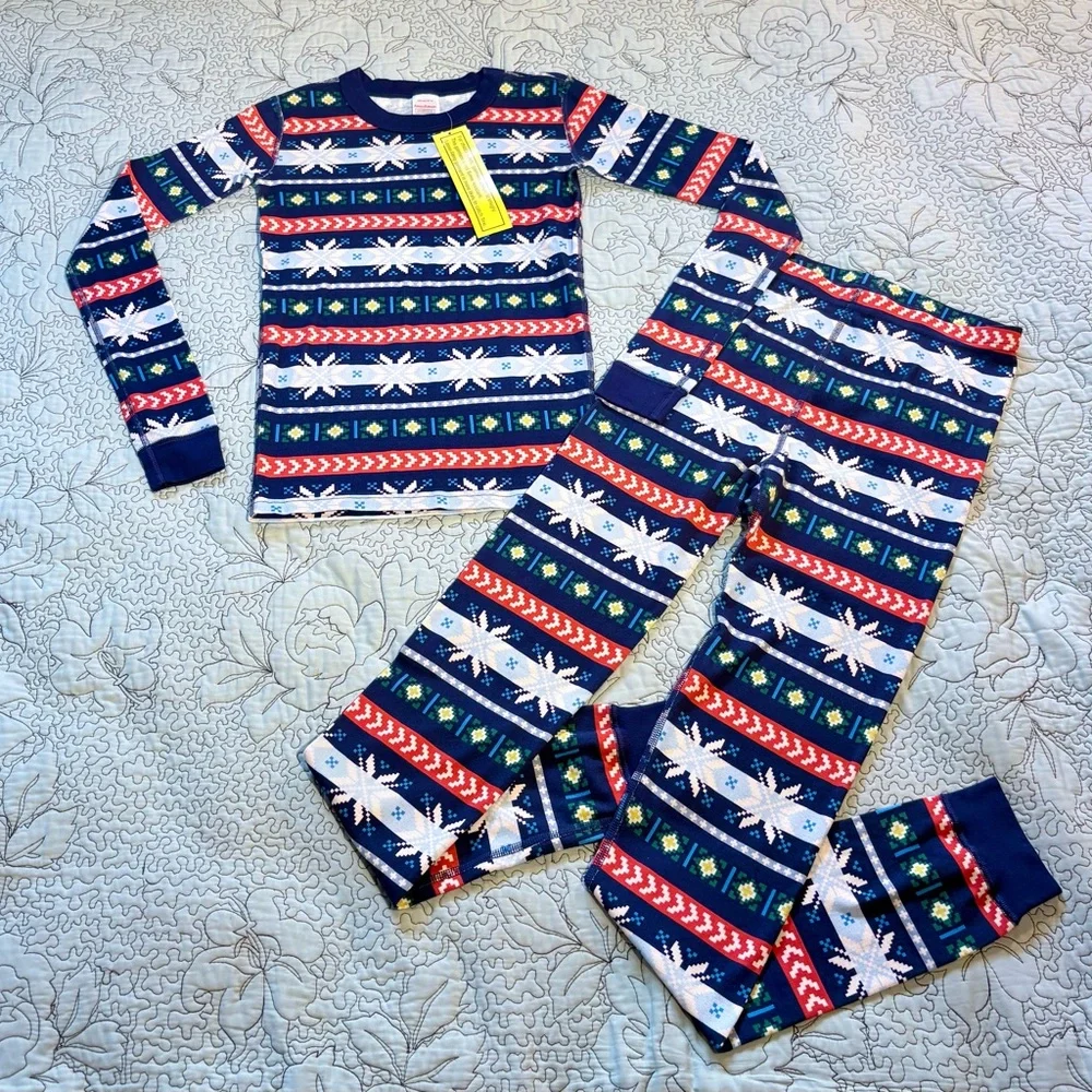 NWT HANNA ANDERSON Scandi Snowflake Fairisle Holiday Pajama Set Unisex Sz 14💛